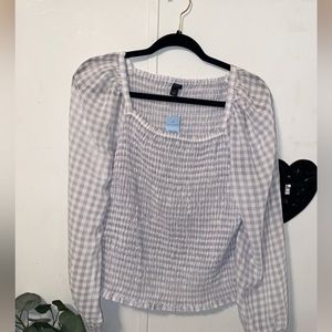 NWT Ann Taylor long sleeve gingham print shirred top